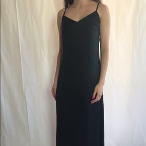 Black faux silk maxi dress